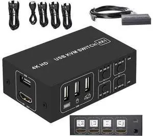 4 Port HDMI KVM Switch 4K@30Hz 1080P@60Hz 4 in 1 Out HDMI USB KVM Switcher for PC Laptop Keyboard Mouse 4 Port HDMI KVM Switch 4K@30Hz 1080P@60Hz 4 in 1 Out HDMI USB KVM Switcher for PC Laptop Keyboard Mouse