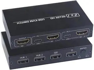 2 Port HDMI-Compatible KVM Switch, 4K USB 2.0 KVM Switch Splitter for 2 PC Sharing Keyboard Mouse Printer, Plug and Play Video Display Switcher 2 Port HDMI-Compatible KVM Switch, 4K USB 2.0 KVM Switch Splitter for 2 PC Sharing Keyboard Mouse Printer, Plug and Play Video Display Switcher