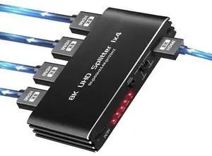 8K HDMI 2.1 Splitter 1 in 4 Out, 48Gbps 8K@60Hz 4K@120Hz Mirror Screen HDMI Splitter for Multiple Monitors, HDCP 2.3 Compatible for Gaming PC PS5 Xbox 8K HDMI 2.1 Splitter 1 in 4 Out, 48Gbps 8K@60Hz 4K@120Hz Mirror Screen HDMI Splitter for Multiple Monitors, HDCP 2.3 Compatible for Gaming PC PS5 Xbox
