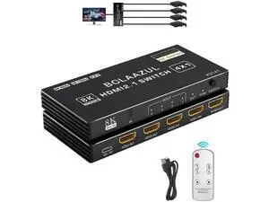 4 in 1 Out 8K HDMI 2.1 Switch with Remote, 4-Port 48Gbps HDMI Switcher Support 8K@60Hz 4K@120Hz 2K@144Hz HDR CEC Dolby Vision, Compatible with Xbox Series X PS5 4 in 1 Out 8K HDMI 2.1 Switch with Remote, 4-Port 48Gbps HDMI Switcher Support 8K@60Hz 4K@120Hz 2K@144Hz HDR CEC Dolby Vision, Compatible with Xbox Series X PS5