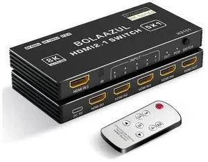 5 in 1 Out 8K HDMI 2.1 Switch, 5-Port 48Gbps HDMI Switcher with IR Remote, Support 8K@60Hz 4K@120Hz 2K@144Hz HDR CEC Dolby Vision, Compatible with Xbox Series X PS5 5 in 1 Out 8K HDMI 2.1 Switch, 5-Port 48Gbps HDMI Switcher with IR Remote, Support 8K@60Hz 4K@120Hz 2K@144Hz HDR CEC Dolby Vision, Compatible with Xbox Series X PS5