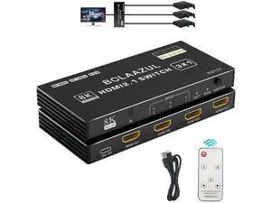 3 in 1 Out 8K HDMI 2.1 Switch with Remote, 3-Port 48Gbps HDMI Switcher Support 8K@60Hz 4K@120Hz 2K@144Hz HDR CEC, Compatible with Xbox Series X PS5 3 in 1 Out 8K HDMI 2.1 Switch with Remote, 3-Port 48Gbps HDMI Switcher Support 8K@60Hz 4K@120Hz 2K@144Hz HDR CEC, Compatible with Xbox Series X PS5