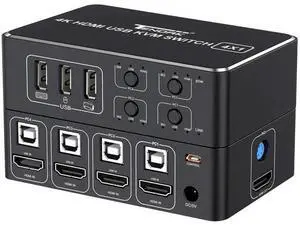 4 Port HDMI KVM Switch 4 in 1 Out, 4K@60Hz KVM Switch Box with 4 USB Type-B Cables, EDID HDCP 2.2 3D Supported, 4 Computers Share Keyboard Mouse Printer HDTV Monitor 4 Port HDMI KVM Switch 4 in 1 Out, 4K@60Hz KVM Switch Box with 4 USB Type-B Cables, EDID HDCP 2.2 3D Supported, 4 Computers Share Keyboard Mouse Printer HDTV Monitor