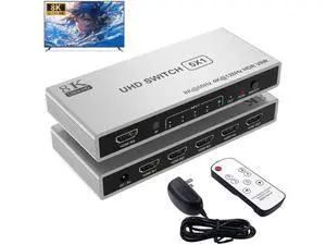 5 Port 8K HDMI 2.1 Switch with Remote, 5 in 1 Out HDMI Switcher Splitter Support 8K@60Hz 4K@120Hz, 48Gbps HDR10+ Dolby HDCP 2.3 CEC VRR, Compatible with PS5 PS4 Xbox Series X TV 5 Port 8K HDMI 2.1 Switch with Remote, 5 in 1 Out HDMI Switcher Splitter Support 8K@60Hz 4K@120Hz, 48Gbps HDR10+ Dolby HDCP 2.3 CEC VRR, Compatible with PS5 PS4 Xbox Series X TV