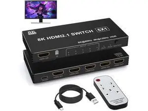 5 in 1 Out 8K HDMI Switch, 5 Port HDMI 2.1 Switcher Splitter with IR Remote, Support 8K@60Hz 4K@120Hz, Compatible with Xbox PS4 PC TV 5 in 1 Out 8K HDMI Switch, 5 Port HDMI 2.1 Switcher Splitter with IR Remote, Support 8K@60Hz 4K@120Hz, Compatible with Xbox PS4 PC TV