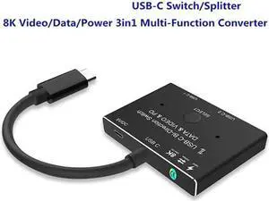 USB3.1 Type-C Bi-Directional 8K Switch Adapter, 8K@30Hz 4K@120Hz Support, 100W PD Charging, 10Gbps Data Transfer Multi-Function Splitter Converter for USB-C Source & Display Devices USB3.1 Type-C Bi-Directional 8K Switch Adapter, 8K@30Hz 4K@120Hz Support, 100W PD Charging, 10Gbps Data Transfer Multi-Function Splitter Converter for USB-C Source & Display Devices