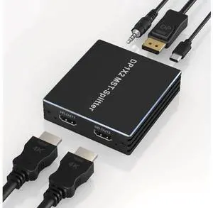 DisplayPort to Dual HDMI Adapter, 1 In 2 Out MST DP to HDMI Splitter Support 4K@60Hz, Extended Display Hub for Dual Monitors, Compatible with PC Graphics Card Laptop DisplayPort to Dual HDMI Adapter, 1 In 2 Out MST DP to HDMI Splitter Support 4K@60Hz, Extended Display Hub for Dual Monitors, Compatible with PC Graphics Card Laptop