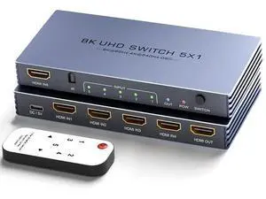 5 in 1 Out HDMI 2.1 Switch with Remote, New Upgrade 8K@60Hz 4K@240Hz HDMI Port Expander, Support 3D HDR HDCP2.3, Compatible with PS5 PS4 Xbox Nintendo Switch Roku Apple TV Fire Stick 5 in 1 Out HDMI 2.1 Switch with Remote, New Upgrade 8K@60Hz 4K@240Hz HDMI Port Expander, Support 3D HDR HDCP2.3, Compatible with PS5 PS4 Xbox Nintendo Switch Roku Apple TV Fire Stick
