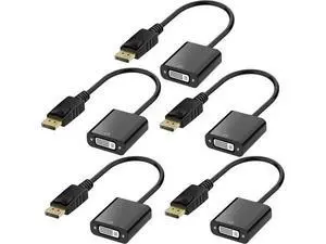 DisplayPort (DP) to DVI Adapter, Gold-Plated Display Port to DVI-D Adapter (Male to Female) Compatible with Computer, Desktop, Laptop, PC, Monitor, Projector, HDTV - Black 5 Pack DisplayPort (DP) to DVI Adapter, Gold-Plated Display Port to DVI-D Adapter (Male to Female) Compatible with Computer, Desktop, Laptop, PC, Monitor, Projector, HDTV - Black 5 Pack