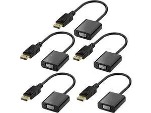 DisplayPort (DP) to VGA Adapter, Gold-Plated Display Port to VGA Adapter (Male to Female) Compatible with Computer, Desktop, Laptop, PC, Monitor, Projector, HDTV - Black 5 Pack DisplayPort (DP) to VGA Adapter, Gold-Plated Display Port to VGA Adapter (Male to Female) Compatible with Computer, Desktop, Laptop, PC, Monitor, Projector, HDTV - Black 5 Pack
