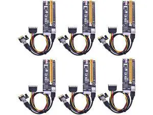 6 Pack PCI Express 16x to 1x GPU Riser Adapter, 60cm USB 3.0 Extension Cable with 4-Pin MOLEX to SATA Power Cable for ETH Cryptocurrency Mining 6 Pack PCI Express 16x to 1x GPU Riser Adapter, 60cm USB 3.0 Extension Cable with 4-Pin MOLEX to SATA Power Cable for ETH Cryptocurrency Mining