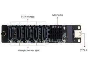USB-C to 5-Port SATA III 6Gbps Expansion Adapter with JM575+JMS580 Dual Chips, USB3.2 Gen2 SATA Expander Card, Plug and Play for Desktop & Laptop Storage Expansion USB-C to 5-Port SATA III 6Gbps Expansion Adapter with JM575+JMS580 Dual Chips, USB3.2 Gen2 SATA Expander Card, Plug and Play for Desktop & Laptop Storage Expansion