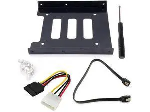 Black 2.5" to 3.5" Metal HDD Mounting Bracket Adapter, With IDE 4Pin to SATA 15Pin Power Cable & SATA 3.0 Data Cable for Desktop & Server SSD/HDD Black 2.5" to 3.5" Metal HDD Mounting Bracket Adapter, With IDE 4Pin to SATA 15Pin Power Cable & SATA 3.0 Data Cable for Desktop & Server SSD/HDD