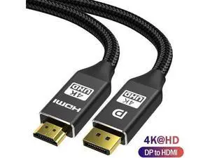 1M/3.3FT Nylon Braided DisplayPort to HDMI Cable, Uni-Directional 4K UHD DP to HDMI Cord, Gold-Plated Connectors for Monitor, Projector, Desktop, AMD & HP Devices 1M/3.3FT Nylon Braided DisplayPort to HDMI Cable, Uni-Directional 4K UHD DP to HDMI Cord, Gold-Plated Connectors for Monitor, Projector, Desktop, AMD & HP Devices