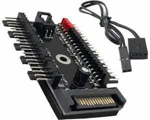 1-Pack 10-Way 4Pin PWM Fan Hub, SATA Powered 1 to 10 Fan Splitter with Cable 1-Pack 10-Way 4Pin PWM Fan Hub, SATA Powered 1 to 10 Fan Splitter with Cable