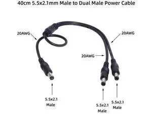 5.5x2.1mm DC 1 Male to 2 Male Power Splitter Cable for CCTV & LED Strip Light 5.5x2.1mm DC 1 Male to 2 Male Power Splitter Cable for CCTV & LED Strip Light