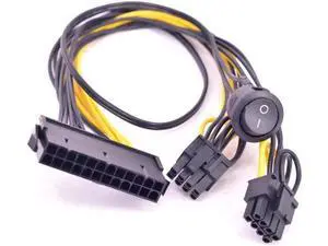 30cm 24Pin ATX to Dual 6+2 Pin PCIe Power Cable with On/Off Switch, 24Pin Female to 8Pin Male Power Cord 30cm 24Pin ATX to Dual 6+2 Pin PCIe Power Cable with On/Off Switch, 24Pin Female to 8Pin Male Power Cord
