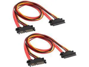 2-Pack 50cm 22Pin SATA (7+15) Male to Female Data & Power Extension Cable 2-Pack 50cm 22Pin SATA (7+15) Male to Female Data & Power Extension Cable