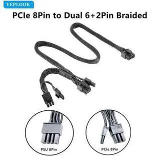 Sleeved PCI-E Dual 8Pin (6+2Pin) GPU Modular Power Cable Compatible with Corsair HX750 HX850 HX1000 HX1200 PSU, Main Line 60cm + Branch 20cm Sleeved PCI-E Dual 8Pin (6+2Pin) GPU Modular Power Cable Compatible with Corsair HX750 HX850 HX1000 HX1200 PSU, Main Line 60cm + Branch 20cm