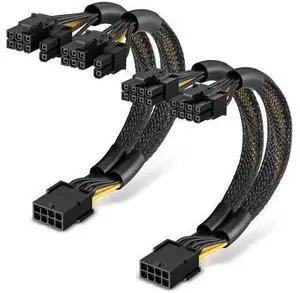 2-Pack 9 Inch PCIe 8 Pin Female to Dual 8 Pin (6+2 Detachable) GPU Power Splitter Cable with Heat-Shrink Tubing 2-Pack 9 Inch PCIe 8 Pin Female to Dual 8 Pin (6+2 Detachable) GPU Power Splitter Cable with Heat-Shrink Tubing