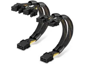2-Pack 9 Inch PCIe 8 Pin Female to Dual 8 Pin (6+2) Male GPU Power Splitter Cable with Heat-Shrink Tubing 2-Pack 9 Inch PCIe 8 Pin Female to Dual 8 Pin (6+2) Male GPU Power Splitter Cable with Heat-Shrink Tubing