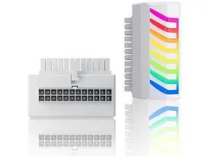 90 Degree Right Angle ATX 24Pin Power Adapter with 5V 3Pin RGB Header, ATX Female to Male Motherboard PSU Connector, White 90 Degree Right Angle ATX 24Pin Power Adapter with 5V 3Pin RGB Header, ATX Female to Male Motherboard PSU Connector, White