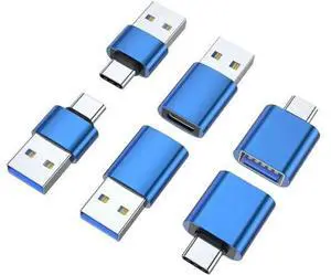 6 Pack Blue USB 3.0 Female to USB-C Male OTG Adapter, USB-A to Type-C Converter Connector 6 Pack Blue USB 3.0 Female to USB-C Male OTG Adapter, USB-A to Type-C Converter Connector