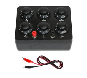 High Precision Decade Resistance Box 0-100K (0.1 Step) - 6-Range Lab-Grade Resistor for Electronics Testing/Education/Industrial Use, Includes Red/Black Alligator Clips High Precision Decade Resistance Box 0-100K (0.1 Step) - 6-Range Lab-Grade Resistor for Electronics Testing/Education/Industrial Use, Includes Red/Black Alligator Clips