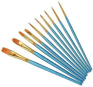 10Pcs Blue Painting Brushes Durable Wood Handle Flat Set Watercolor Oil Paintbrushes for Beginners Professionals Art 10Pcs Blue Painting Brushes Durable Wood Handle Flat Set Watercolor Oil Paintbrushes for Beginners Professionals Art