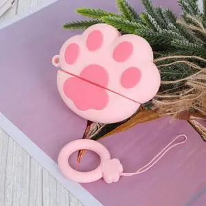 Earphone Silicone Case Creative Cat Paw Design Pink Lightweight Impact Resistant Cover Keyring Pendant for Earphone Silicone Case Creative Cat Paw Design Pink Lightweight Impact Resistant Cover Keyring Pendant for