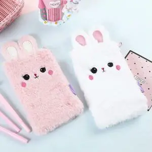 Rabbit Design White Pencil Bag Soft Material Stationery Case Multifunction Coin Purse School Office Supplies Rabbit Design White Pencil Bag Soft Material Stationery Case Multifunction Coin Purse School Office Supplies
