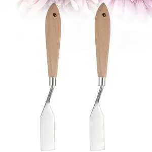 2Pcs Oil Painting Scraper Non Corrosive Stainless Steel Blade Wooden Handle Color Mixing Tool for Acrylic Oil Watercolor Pigment 2Pcs Oil Painting Scraper Non Corrosive Stainless Steel Blade Wooden Handle Color Mixing Tool for Acrylic Oil Watercolor Pigment