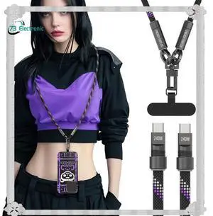 Lanyard 240W Quick Charge USB C To C Cable, Strong Nylon Braided For Mobile Phones Lanyard 240W Quick Charge USB C To C Cable, Strong Nylon Braided For Mobile Phones