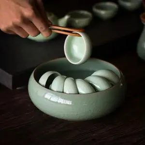 1Pcs Celadon Brush Washer for Calligraphy and Tea Ceremony Ink Wash Pot Porcelain Sumi Tray Kung Fu Tea Accessory 1Pcs Celadon Brush Washer for Calligraphy and Tea Ceremony Ink Wash Pot Porcelain Sumi Tray Kung Fu Tea Accessory