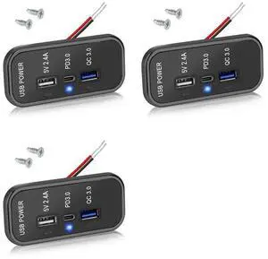 3X 3 Ports 12V USB Outlet , PD3.0 Type C, QC 3.0 USB A & 2.4A USB A Fast Socket Adapter For Car 3X 3 Ports 12V USB Outlet , PD3.0 Type C, QC 3.0 USB A & 2.4A USB A Fast Socket Adapter For Car