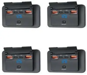 4X 4-Ports 12V 108W Dual PD+Dual QC3.0 USB W/ Digital Voltmeter Switch Socket Power Outlet Panel Adapte 4X 4-Ports 12V 108W Dual PD+Dual QC3.0 USB W/ Digital Voltmeter Switch Socket Power Outlet Panel Adapte