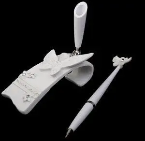 Rhinestone Decorated White Signing Pen with Holder 16cm Rotatable for Wedding Bridal Engagement Special Days Elegant Accessory Rhinestone Decorated White Signing Pen with Holder 16cm Rotatable for Wedding Bridal Engagement Special Days Elegant Accessory
