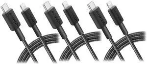 322 USB-C to Lightning Cable Braided MFi Certified iPhone Charger Cord for iPhone 15 14 13 12 11 iPad AirPods Durable Fast Charging Data Sync Cable Long Length Black 6ft Pack of 3 322 USB-C to Lightning Cable Braided MFi Certified iPhone Charger Cord for iPhone 15 14 13 12 11 iPad AirPods Durable Fast Charging Data Sync Cable Long Length Black 6ft Pack of 3