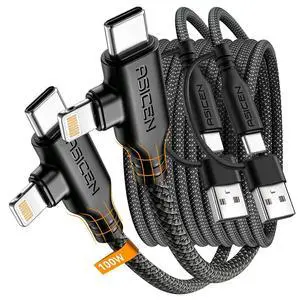 100W PD 2 in 2 Multi Charging Cable 6ft Braided USB C to 90°Lightning Cable 5A Fast Charging with USB A/C to C/L for iPhone Series/MacBook/iPad/Galaxy/Switch 2 Multi Chargers (2 Black 6Ft) 100W PD 2 in 2 Multi Charging Cable 6ft Braided USB C to 90°Lightning Cable 5A Fast Charging with USB A/C to C/L for iPhone Series/MacBook/iPad/Galaxy/Switch 2 Multi Chargers (2 Black 6Ft)