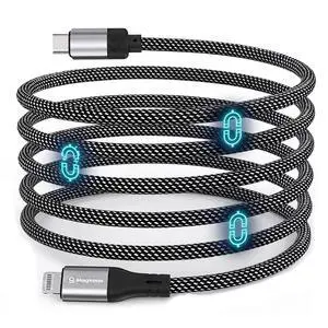5FT Coiled Magnetic USB C to Lightning Cable Self Winding Charger | Silver-Black Braided Type C to Lightning Charging Cord Anti Tangling for Car Desk Bed Compatible with iPhone 14 13 12 11 5FT Coiled Magnetic USB C to Lightning Cable Self Winding Charger | Silver-Black Braided Type C to Lightning Charging Cord Anti Tangling for Car Desk Bed Compatible with iPhone 14 13 12 11