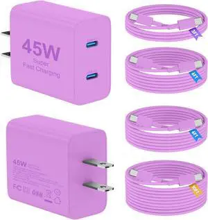 45W iPhone 17 16 15 Charger Fast Charging 2Pack Dual Port USB C Charger Block with Long 60W 3/6/6/10FT USB C to C Cable PD 3.0 Wall Charger Plug for iPhone 17/16/15 Pro Max/iPad Pro Purple 45W iPhone 17 16 15 Charger Fast Charging 2Pack Dual Port USB C Charger Block with Long 60W 3/6/6/10FT USB C to C Cable PD 3.0 Wall Charger Plug for iPhone 17/16/15 Pro Max/iPad Pro Purple