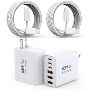 65W USB C Charger Block 2Pack 6-Port Fast Charging Block with 6ft Long TypeC to TypeC Woven Cable Cord Multiport Plug USB C Power Adapter for iPhone 17/17 Air/17 Pro/16/16e/16 Pro Max/15 iPad AirPods 65W USB C Charger Block 2Pack 6-Port Fast Charging Block with 6ft Long TypeC to TypeC Woven Cable Cord Multiport Plug USB C Power Adapter for iPhone 17/17 Air/17 Pro/16/16e/16 Pro Max/15 iPad AirPods