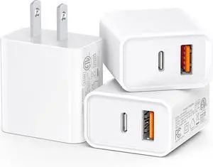 3-Pack USB C Wall Charger 20W Durable Dual Port QC+PD 3.0 Power Adapter ETL Certified Type C Fast Charging Block for iPhone 14/15/16/17 Pro/Pro Max/Plus/iPad Pro and More White 3-Pack USB C Wall Charger 20W Durable Dual Port QC+PD 3.0 Power Adapter ETL Certified Type C Fast Charging Block for iPhone 14/15/16/17 Pro/Pro Max/Plus/iPad Pro and More White