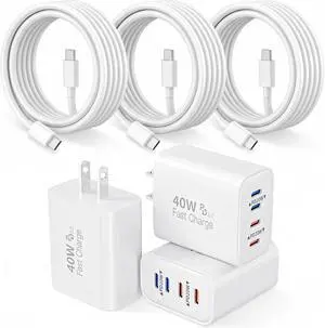 iPhone Charger Fast Charging 3Pack Long 6FT Type C to USB C Cable Cord 4 Port 40W USB C Charging Block Charger Quick Charging for iPhone 17 Air/17 16 15 Pro Max/16e/16 Plus/15/15 Pro/iPad iPhone Charger Fast Charging 3Pack Long 6FT Type C to USB C Cable Cord 4 Port 40W USB C Charging Block Charger Quick Charging for iPhone 17 Air/17 16 15 Pro Max/16e/16 Plus/15/15 Pro/iPad