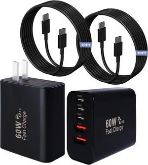 Fast iPhone 17 16 15 Pro Charger 60W 5Port USB C Phone Charger Fast Charging Block 2Pack Quick Type C Wall Charger 10FT Long USB C Charging Cord for iPhone 17 Pro/17 ProMax/17 Air/16 ProMax/16e/15 Pro Fast iPhone 17 16 15 Pro Charger 60W 5Port USB C Phone Charger Fast Charging Block 2Pack Quick Type C Wall Charger 10FT Long USB C Charging Cord for iPhone 17 Pro/17 ProMax/17 Air/16 ProMax/16e/15 Pro