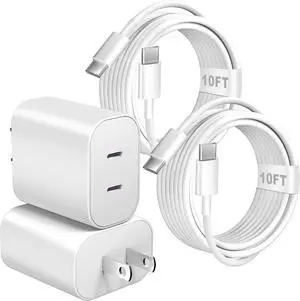 iPhone 17 16 Charger 20W Dual Port Type C Charger Fast Charging Block 2Pack Double USB C Phone Chargers 10FT Long USB C Cord for iPhone 17/17e/17 ProMax/17 Pro/17 Air/16 ProMax/16 Pro/16e/15/15 Pro iPhone 17 16 Charger 20W Dual Port Type C Charger Fast Charging Block 2Pack Double USB C Phone Chargers 10FT Long USB C Cord for iPhone 17/17e/17 ProMax/17 Pro/17 Air/16 ProMax/16 Pro/16e/15/15 Pro