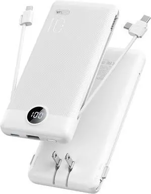Portable Charger Power Bank Built-in Cables and AC Wall Plug | USB C Power Bank 10000mAh Travel Essentials Phone Charger Compact External Battery Pack For Smart Phones Tablets etc-White Portable Charger Power Bank Built-in Cables and AC Wall Plug | USB C Power Bank 10000mAh Travel Essentials Phone Charger Compact External Battery Pack For Smart Phones Tablets etc-White