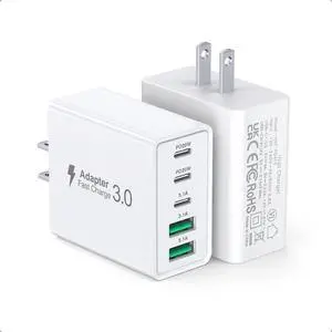 2Pack USB C Fast Charger Block 60W 5-Port USB Wall Charger Brick 2 USB A & 3 USB C PD3.0 Power Adapter Multiport Type C Charging Plug for iPhone 17/16/15/14 Pad Mini/Pro AirPods 4 GalaxyS25(White) 2Pack USB C Fast Charger Block 60W 5-Port USB Wall Charger Brick 2 USB A & 3 USB C PD3.0 Power Adapter Multiport Type C Charging Plug for iPhone 17/16/15/14 Pad Mini/Pro AirPods 4 GalaxyS25(White)