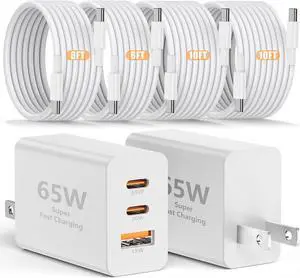 65W C Wall Charger Block for iPhone 17/16/15 Pro Max 3port 100W USB C Fast Wall Charger Adapter Plug and 4Pack 6/6/10/10FT Long USBC Quick Charge Cable Cord for iPhone/ipad/MacBook Pro/Air 65W C Wall Charger Block for iPhone 17/16/15 Pro Max 3port 100W USB C Fast Wall Charger Adapter Plug and 4Pack 6/6/10/10FT Long USBC Quick Charge Cable Cord for iPhone/ipad/MacBook Pro/Air
