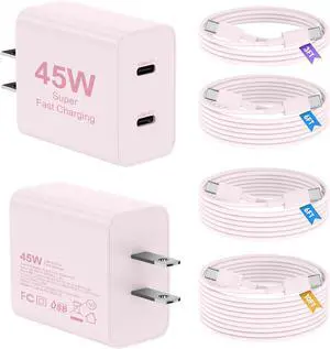 45W iPhone 17 16 15 Charger Fast Charging 2Pack Dual Port USB C Charger Block with Long 60W 3/6/6/10FT USB C to C Cable PD 3.0 Wall Charger Plug for iPhone 17/16/15 Pro Max/iPad Pro Pink 45W iPhone 17 16 15 Charger Fast Charging 2Pack Dual Port USB C Charger Block with Long 60W 3/6/6/10FT USB C to C Cable PD 3.0 Wall Charger Plug for iPhone 17/16/15 Pro Max/iPad Pro Pink